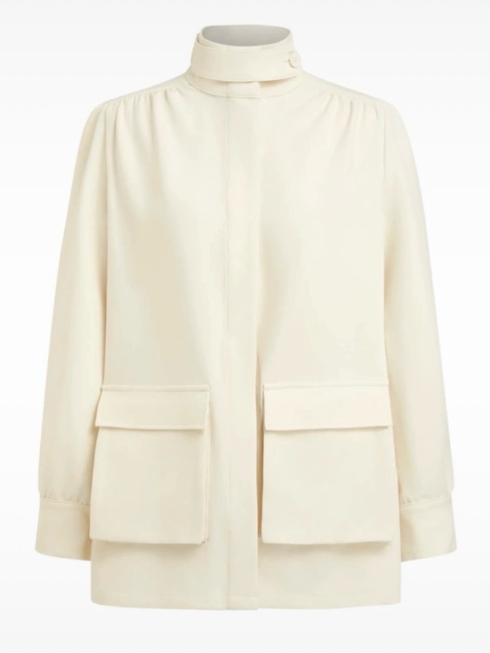 Cider Cream High-Neck Utility Jacket with Patch Pockets